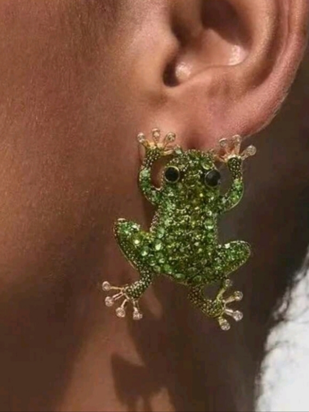 NEW! ZARA Stunning Green Crystal Frog Statement Earrings - Women Jewelry